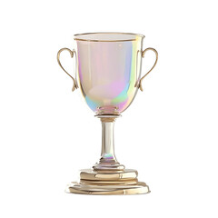 Victory Trophies, 3D Render of Golden and Iridescent Glass Award Cups.