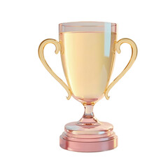 Victory Trophies, 3D Render of Golden and Iridescent Glass Award Cups.