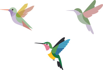 Obraz premium Three stylized hummingbirds in flight pastel colors
