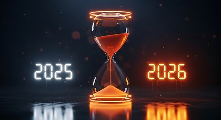 2025 to 2026 Time Transition with Glowing Hourglass