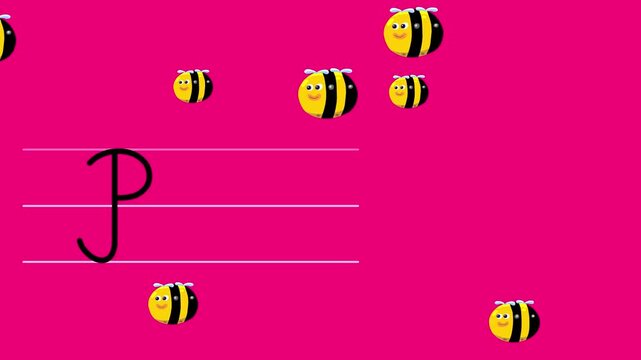 B letter writing like bee color cartoon animation. A compatibile part of the alphabet serie. Handwriting educational style for children. Good for education movies, presentation, learning alphabet.