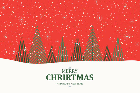 christmas card with trees and snow yellow