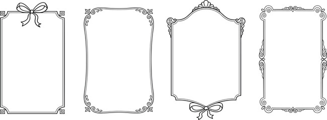 Collection of Decorative Ornate Borders and Frames with Elegant Flourishes and Bow Accents