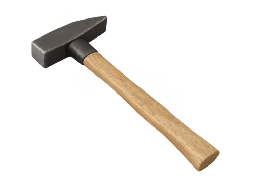 Hammer hand tool with wooden handle on transparent background