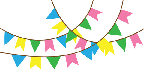 Colorful bunting flags on string for birthday party decoration set, holiday anniversary fabric garlands design, modern festive hanging decor. Bunting flags banner best for Birthday party and carnival 