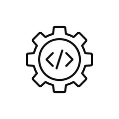 Fine line software engineering icon with gear and code symbol, ideal for backend development, system configuration and automation workflow visuals