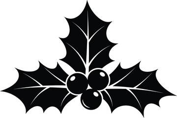 Black and White Foliage Icons Vector Set: Holly Berry, Palm Leaf, Wreath, Laurels, Berries; Minimalist Botanical Silhouette Elements for Christmas, Decoration, Logo, and Nature Design.