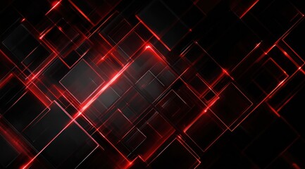 Abstract dark background with glowing red geometric lines and squares.