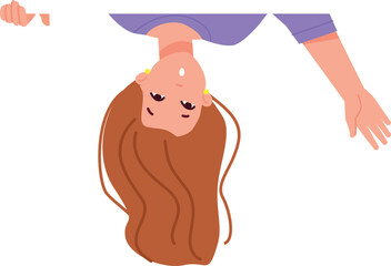 Woman looking upside down. Active cheerful person