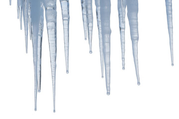 Icicles hanging down against a black background isolated on a transparent background
