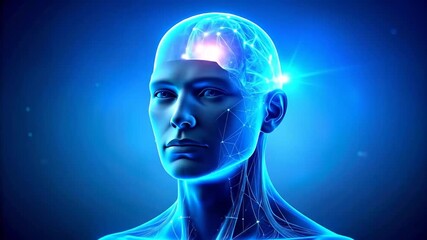 Human Brain Network Connection Concept in Blue - Powered by Adobe