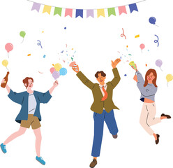 Joyful Friends Celebrating with Confetti and Balloons