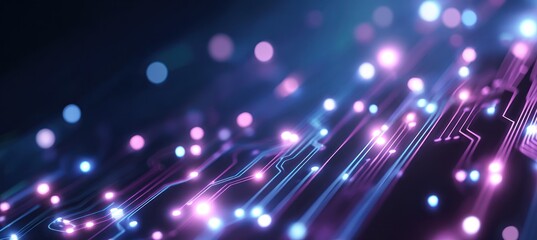 Abstract glowing circuit board lines with bright blue and pink lights
