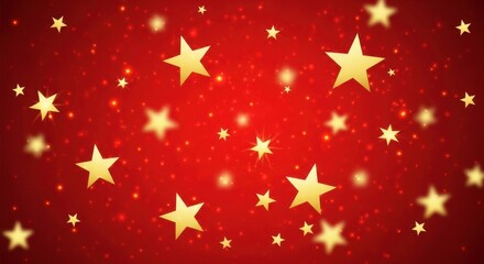Festive red background with golden stars and bokeh