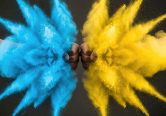 Powder explosion with fists on dark black background | boxing, boxer, fighting, punch, athlete, gloves, training, action, combat sport, strength