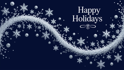 White snowflakes and garland on dark blue background