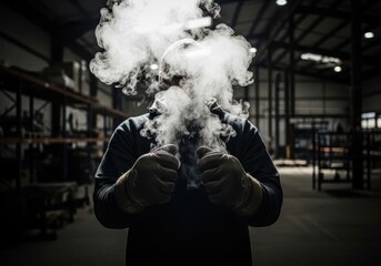 Boxer portrait in gloves with the smoke around | boxing, boxer, fighting, punch, athlete, gloves, training, action, combat sport, strength