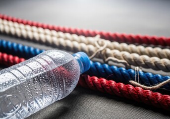 Water bottle and colored ropes for sport activity | boxing, boxer, fighting, punch, athlete, gloves, training, action, combat sport, strength