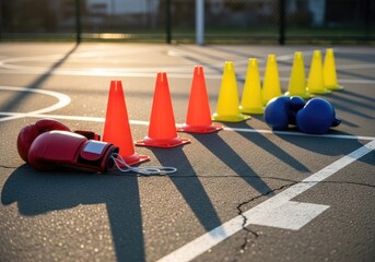 Boxing equipment on sports ground in sunny day | boxing, boxer, fighting, punch, athlete, gloves, training, action, combat sport, strength