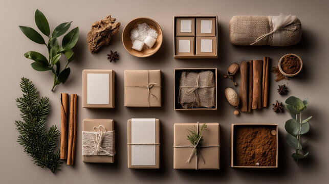 natural eco friendly gift wrapping materials and rustic holiday decorations