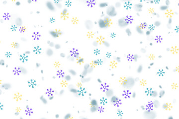 Colorful snowflakes falling, winter holiday pattern, isolated on transparent background