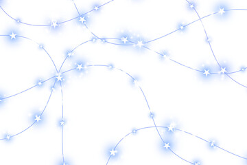 Blue glowing stars on delicate lines, creating a festive light display isolated on transparent background