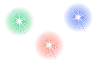 Fototapeta premium Three colorful glowing starburst spheres isolated on transparent background