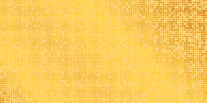 Golden disco party pattern. Yellow square sequin mosaic texture background. Abstract gold shining glitter halftone wallpaper. Pop up comic glitter sparkles backdrop. Retro vector design template