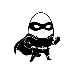 Cartoon egg superhero character in a mask and cape standing in a powerful pose vector isolated on white background