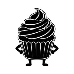 Delightful cupcake character vector illustration standing with confident pose and hands on hips isolated on white background