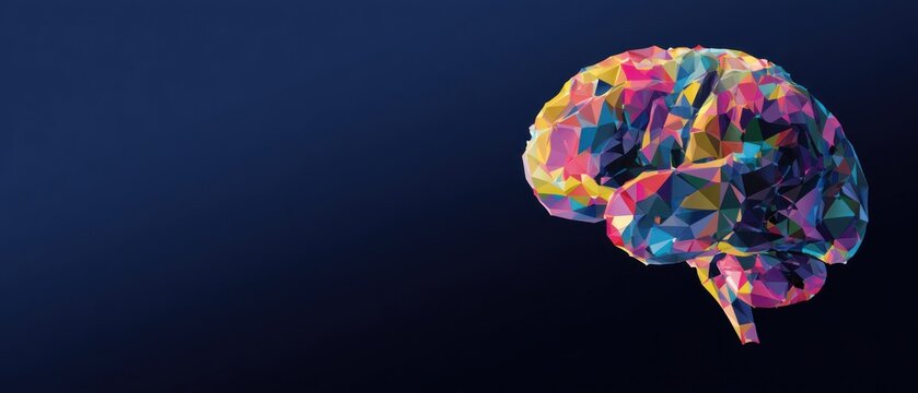 Abstract low poly brain structure against dark blue background. - Powered by Adobe