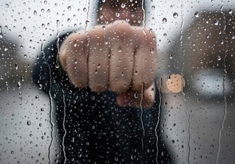 Man punching glass with rain drops on background | boxing, boxer, fighting, punch, athlete, gloves, training, action, combat sport, strength