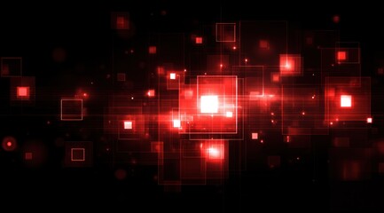 Abstract red glowing squares and light streaks on black background