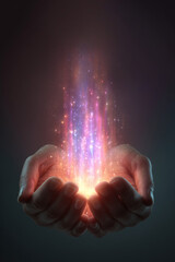 Hands Holding Magical Light Burst