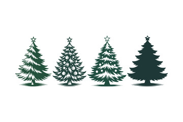 Four stylized christmas trees in silhouette