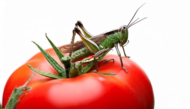 grasshoper on ripe tomato vine locust pest harm
