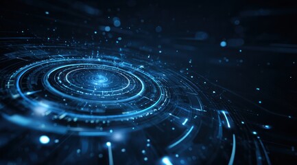 Abstract blue light trails and bokeh in dark digital space