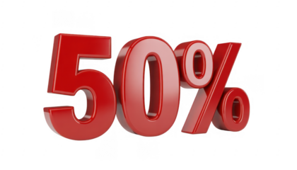 Red 3 D Fifty Percent Symbol isolated on a transparent background 1