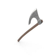 Single-blade medieval axe with curved metal head and wooden handle