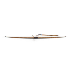 Simple medieval wooden bow with curved design on transparent background