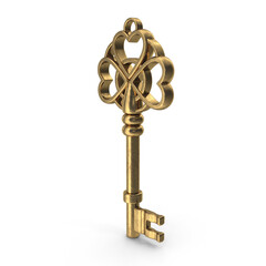 Obraz premium Golden ornamental key with intricate looped bow and decorative carved details