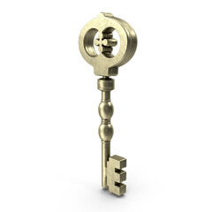 Classic gold skeleton key with round ornamented bow and straight shaft