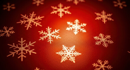 Glistening gold snowflakes on a vibrant red background, festive winter holiday concept isolated on white background, Vector