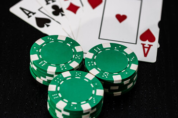 Obraz premium Casino chips and cards on the table. Gambling concept