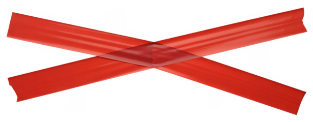 Red tape crossing forming an X shape isolated on a transparent background