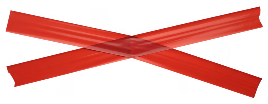 Red tape crossing forming an X shape isolated on a transparent background