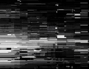 abstract black and white glitch texture with digital noise pixel distortion and static scanline error effect background
