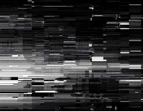 abstract black and white glitch texture with digital noise pixel distortion and static scanline error effect background - Powered by Adobe