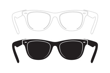 Silhouette of black sunglasses and outline of clear glasses