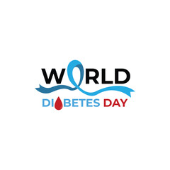 World Diabetes Day Typography Logo with Blue Ribbon & Blood Drop Symbol